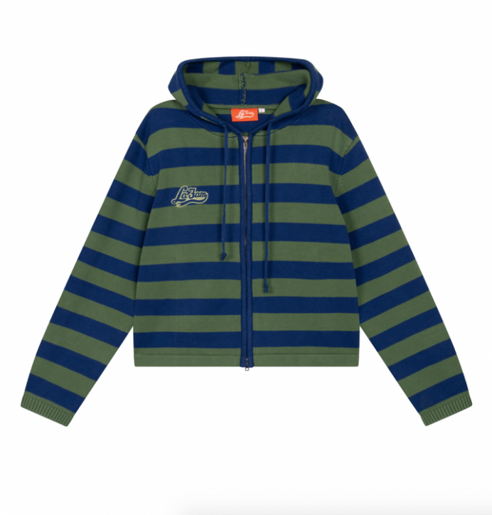 Knit Striped Hoodie Green/Blue