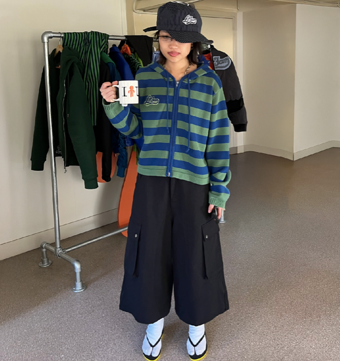 Knit Striped Hoodie Green/Blue