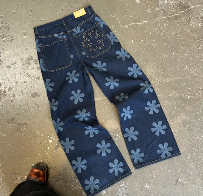 Flower Lasered Jeans