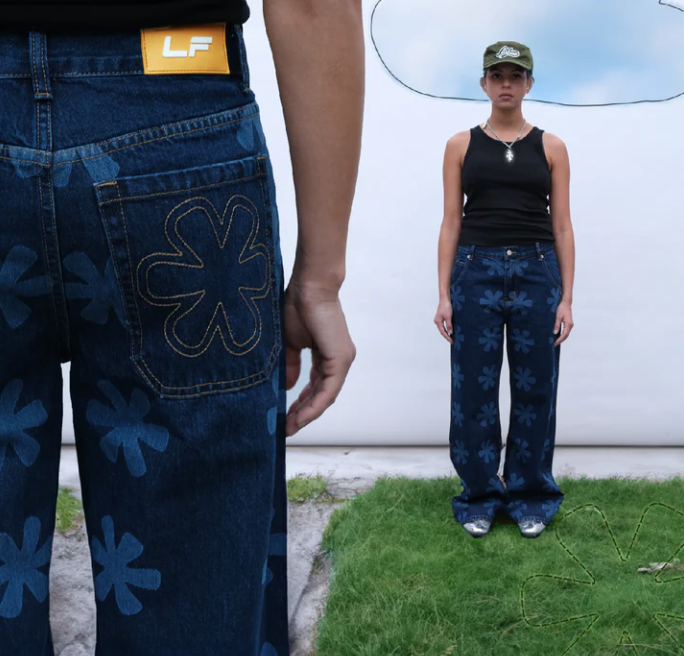 Flower Lasered Jeans