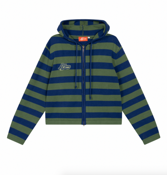 Knit Striped Hoodie Green/Blue