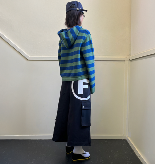 Knit Striped Hoodie Green/Blue