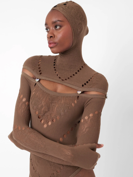 Pearl Hooded Bodysuit Kahlua