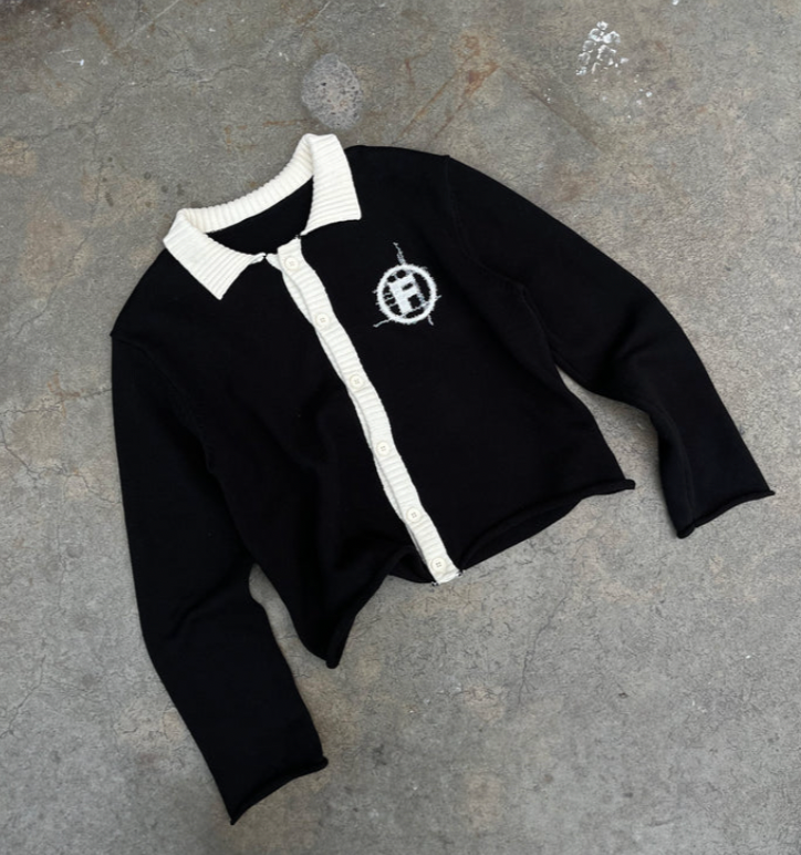 Stitched F Cardigan Black & White