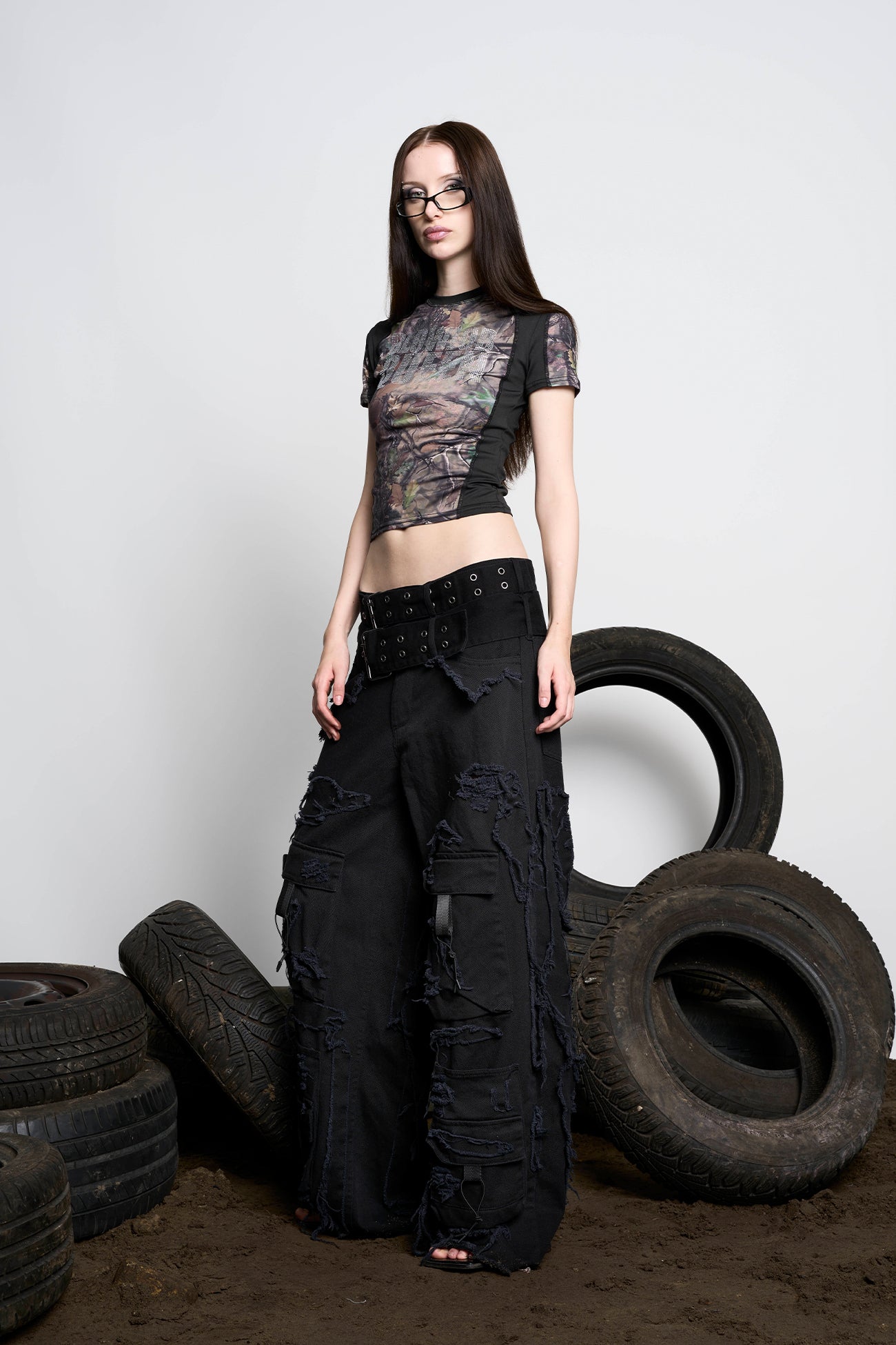 Distressed Cargo Pants Black